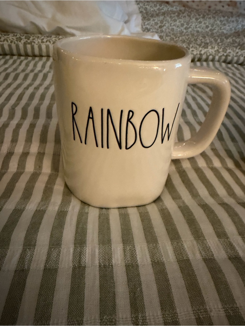 Rae Dunn 'RAINBOW' Ceramic Mug - Cream with Black Lettering